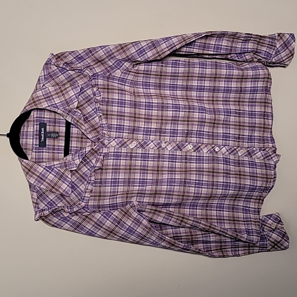 ModCloth Ruffled Up at the Rodeo Purple Shirt L Western Plaid Breathable - Picture 2 of 10